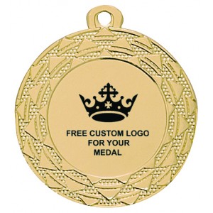 PACK OF 100 BULK BUY 40MM GOLD MEDALS, RIBBON AND CUSTOM LOGO **AMAZING VALUE**